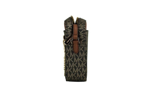 Michael Kors Jet Set Large East West Brown Gold PVC Zip Chain Crossbody Bag
